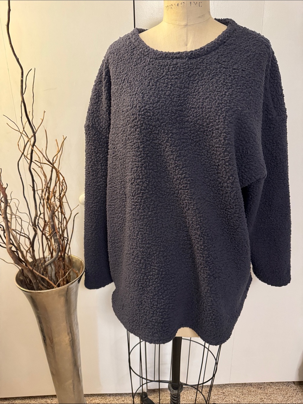Cuddl Duds Plush Sherpa Crewneck Sweater - Navy